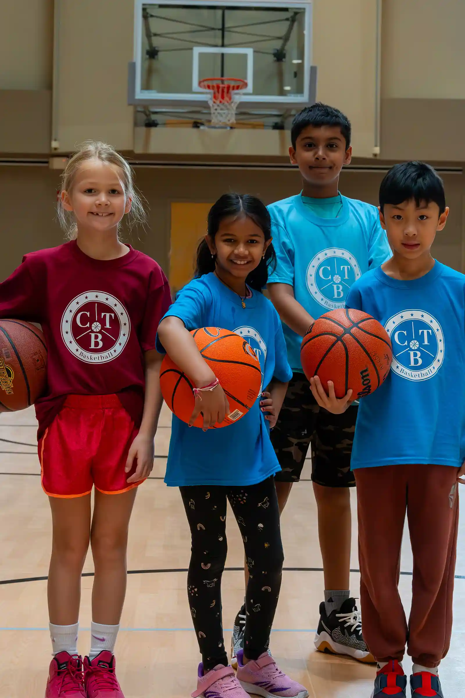 A group of young basketball players